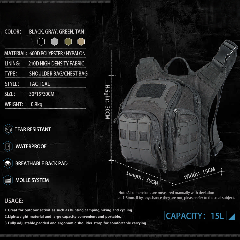 15L Tactical Sling Bag Military Single Shoulder Backpack Cross-body Bag Chest Bag 15L Tactical Sling Bag Military Single Shoulder Backpack Cross-body Bag Chest Bag